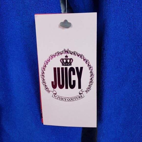 Juicy Couture Jacket Womens L Blue Velour Hoodie Track Sweater Y2K Soft Girl - Picture 9 of 11
